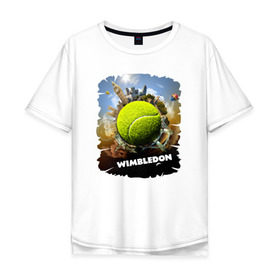 Мужская футболка хлопок Oversize с принтом Уимблдон (Wimbledon) в Курске, 100% хлопок | свободный крой, круглый ворот, “спинка” длиннее передней части | Тематика изображения на принте: wimbledon | англия | большой теннис | великобритания | теннисный мяч | уимблдон