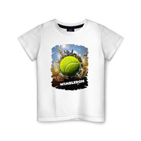 Детская футболка хлопок с принтом Уимблдон (Wimbledon) в Курске, 100% хлопок | круглый вырез горловины, полуприлегающий силуэт, длина до линии бедер | wimbledon | англия | большой теннис | великобритания | теннисный мяч | уимблдон