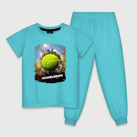 Детская пижама хлопок с принтом Уимблдон (Wimbledon) в Курске, 100% хлопок |  брюки и футболка прямого кроя, без карманов, на брюках мягкая резинка на поясе и по низу штанин
 | wimbledon | англия | большой теннис | великобритания | теннисный мяч | уимблдон