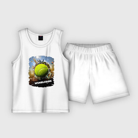 Детская пижама с шортами хлопок с принтом Уимблдон (Wimbledon) в Курске,  |  | wimbledon | англия | большой теннис | великобритания | теннисный мяч | уимблдон