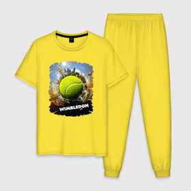 Мужская пижама хлопок с принтом Уимблдон (Wimbledon) в Курске, 100% хлопок | брюки и футболка прямого кроя, без карманов, на брюках мягкая резинка на поясе и по низу штанин
 | wimbledon | англия | большой теннис | великобритания | теннисный мяч | уимблдон