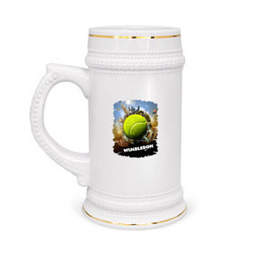 Кружка пивная с принтом Уимблдон (Wimbledon) в Курске,  керамика (Материал выдерживает высокую температуру, стоит избегать резкого перепада температур) |  объем 630 мл | wimbledon | англия | большой теннис | великобритания | теннисный мяч | уимблдон
