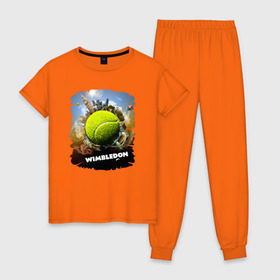 Женская пижама хлопок с принтом Уимблдон (Wimbledon) в Курске, 100% хлопок | брюки и футболка прямого кроя, без карманов, на брюках мягкая резинка на поясе и по низу штанин | wimbledon | англия | большой теннис | великобритания | теннисный мяч | уимблдон