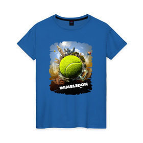 Женская футболка хлопок с принтом Уимблдон (Wimbledon) в Курске, 100% хлопок | прямой крой, круглый вырез горловины, длина до линии бедер, слегка спущенное плечо | wimbledon | англия | большой теннис | великобритания | теннисный мяч | уимблдон