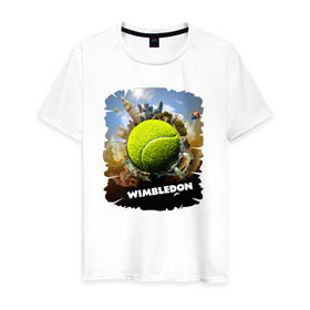 Мужская футболка хлопок с принтом Уимблдон (Wimbledon) в Курске, 100% хлопок | прямой крой, круглый вырез горловины, длина до линии бедер, слегка спущенное плечо. | Тематика изображения на принте: wimbledon | англия | большой теннис | великобритания | теннисный мяч | уимблдон