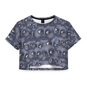 Женская футболка 3D укороченная с принтом Эмодзи в Курске, 100% полиэстер | круглая горловина, длина футболки до линии талии, рукава с отворотами | emoji | moon | луна | смайл | смайлик | эмоджи | эмодзи
