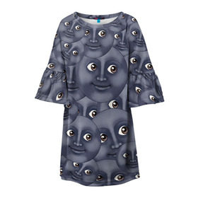 Детское платье 3D с принтом Эмодзи в Курске, 100% полиэстер | прямой силуэт, чуть расширенный к низу. Круглая горловина, на рукавах — воланы | emoji | moon | луна | смайл | смайлик | эмоджи | эмодзи