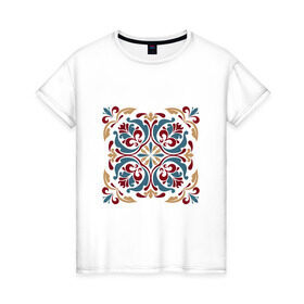 Женская футболка хлопок с принтом Квадратный узор в Курске, 100% хлопок | прямой крой, круглый вырез горловины, длина до линии бедер, слегка спущенное плечо | арабский | винтаж | квадрат | персидский | узор
