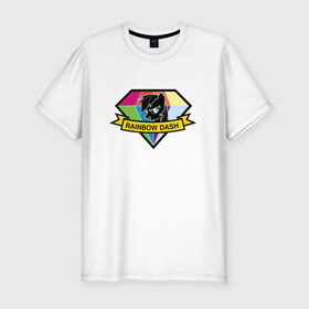 Мужская футболка премиум с принтом Rainbow Dash в Курске, 92% хлопок, 8% лайкра | приталенный силуэт, круглый вырез ворота, длина до линии бедра, короткий рукав | Тематика изображения на принте: my little pony | rainbow dash | красивая картинка с rainbow dash.радуга | пони