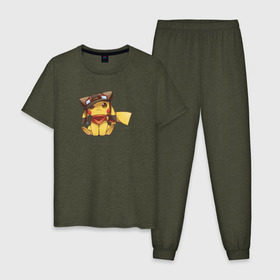 Мужская пижама хлопок с принтом Пикачу в Курске, 100% хлопок | брюки и футболка прямого кроя, без карманов, на брюках мягкая резинка на поясе и по низу штанин
 | pokemons | покемоны