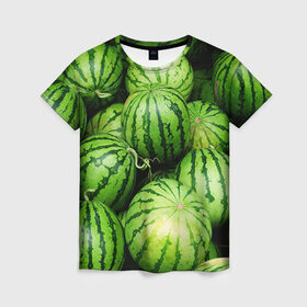 Женская футболка 3D с принтом Арбузы в Курске, 100% полиэфир ( синтетическое хлопкоподобное полотно) | прямой крой, круглый вырез горловины, длина до линии бедер | арбуз | еда | фрукт | ягода