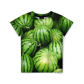 Детская футболка 3D с принтом Арбузы в Курске, 100% гипоаллергенный полиэфир | прямой крой, круглый вырез горловины, длина до линии бедер, чуть спущенное плечо, ткань немного тянется | Тематика изображения на принте: арбуз | еда | фрукт | ягода