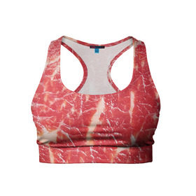 Женский спортивный топ 3D с принтом Мясо в Курске, 82% полиэстер, 18% спандекс Ткань безопасна для здоровья, позволяет коже дышать, не мнется и не растягивается |  | Тематика изображения на принте: бекон | еда | мясо