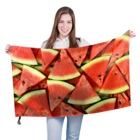 Флаг 3D с принтом Дольки арбуза в Курске, 100% полиэстер | плотность ткани — 95 г/м2, размер — 67 х 109 см. Принт наносится с одной стороны | Тематика изображения на принте: арбуз | дольки арбуза | еда | фрукт | ягода