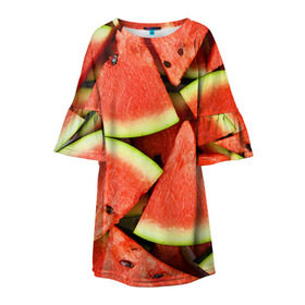Детское платье 3D с принтом Дольки арбуза в Курске, 100% полиэстер | прямой силуэт, чуть расширенный к низу. Круглая горловина, на рукавах — воланы | арбуз | дольки арбуза | еда | фрукт | ягода
