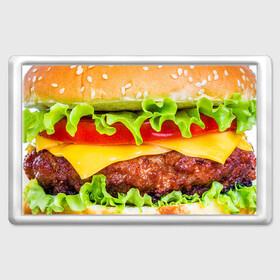 Магнит 45*70 с принтом Гамбургер в Курске, Пластик | Размер: 78*52 мм; Размер печати: 70*45 | Тематика изображения на принте: бутерброд | гамбургер | еда | фастфуд | чизбургер