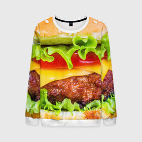 Мужской свитшот 3D с принтом Гамбургер в Курске, 100% полиэстер с мягким внутренним слоем | круглый вырез горловины, мягкая резинка на манжетах и поясе, свободная посадка по фигуре | бутерброд | гамбургер | еда | фастфуд | чизбургер