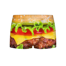 Мужские трусы 3D с принтом Гамбургер в Курске, 50% хлопок, 50% полиэстер | классическая посадка, на поясе мягкая тканевая резинка | бутерброд | гамбургер | еда | фастфуд | чизбургер