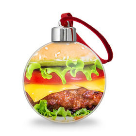 Ёлочный шар с принтом Гамбургер в Курске, Пластик | Диаметр: 77 мм | бутерброд | гамбургер | еда | фастфуд | чизбургер