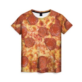 Женская футболка 3D с принтом Пицца в Курске, 100% полиэфир ( синтетическое хлопкоподобное полотно) | прямой крой, круглый вырез горловины, длина до линии бедер | pizza | еда | пицца | фастфуд