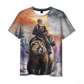 Мужская футболка 3D с принтом Медведь в Курске, 100% полиэфир | прямой крой, круглый вырез горловины, длина до линии бедер | Тематика изображения на принте: лес | медведь | мишка | патриот | россия | я русский