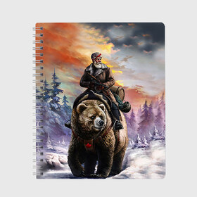 Тетрадь с принтом Медведь в Курске, 100% бумага | 48 листов, плотность листов — 60 г/м2, плотность картонной обложки — 250 г/м2. Листы скреплены сбоку удобной пружинной спиралью. Уголки страниц и обложки скругленные. Цвет линий — светло-серый
 | лес | медведь | мишка | патриот | россия | я русский