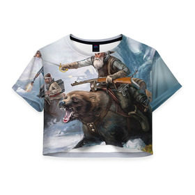 Женская футболка 3D укороченная с принтом Медведь в Курске, 100% полиэстер | круглая горловина, длина футболки до линии талии, рукава с отворотами | медведь | мишка | патриот | россия | я русский