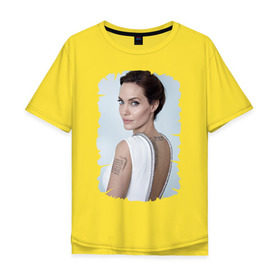 Мужская футболка хлопок Oversize с принтом Angelina Jolie в Курске, 100% хлопок | свободный крой, круглый ворот, “спинка” длиннее передней части | татуировки