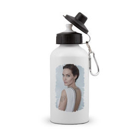 Бутылка спортивная с принтом Angelina Jolie в Курске, металл | емкость — 500 мл, в комплекте две пластиковые крышки и карабин для крепления | Тематика изображения на принте: татуировки