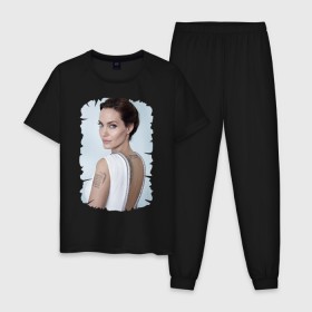 Мужская пижама хлопок с принтом Angelina Jolie в Курске, 100% хлопок | брюки и футболка прямого кроя, без карманов, на брюках мягкая резинка на поясе и по низу штанин
 | Тематика изображения на принте: татуировки