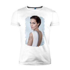 Мужская футболка премиум с принтом Angelina Jolie в Курске, 92% хлопок, 8% лайкра | приталенный силуэт, круглый вырез ворота, длина до линии бедра, короткий рукав | Тематика изображения на принте: татуировки