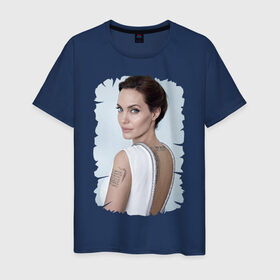 Мужская футболка хлопок с принтом Angelina Jolie в Курске, 100% хлопок | прямой крой, круглый вырез горловины, длина до линии бедер, слегка спущенное плечо. | Тематика изображения на принте: татуировки