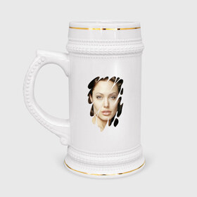 Кружка пивная с принтом Анджелина Джоли в Курске,  керамика (Материал выдерживает высокую температуру, стоит избегать резкого перепада температур) |  объем 630 мл | Тематика изображения на принте: angelina jolie | hollywood | анджелина джоли | голливуд | кинозвезда