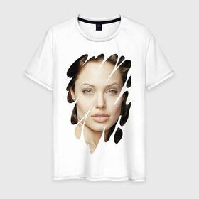 Мужская футболка хлопок с принтом Анджелина Джоли в Курске, 100% хлопок | прямой крой, круглый вырез горловины, длина до линии бедер, слегка спущенное плечо. | angelina jolie | hollywood | анджелина джоли | голливуд | кинозвезда