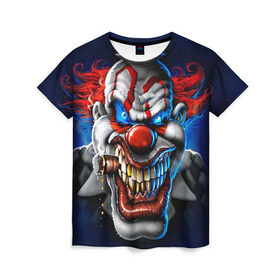 Женская футболка 3D с принтом Клоун в Курске, 100% полиэфир ( синтетическое хлопкоподобное полотно) | прямой крой, круглый вырез горловины, длина до линии бедер | halloween | злодей | злой | клоун | монстр | хэлоуин