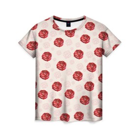 Женская футболка 3D с принтом Розы в Курске, 100% полиэфир ( синтетическое хлопкоподобное полотно) | прямой крой, круглый вырез горловины, длина до линии бедер | паттерн | цветочный