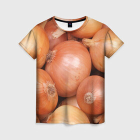 Женская футболка 3D с принтом Лук-лучок в Курске, 100% полиэфир ( синтетическое хлопкоподобное полотно) | прямой крой, круглый вырез горловины, длина до линии бедер | золотая | лук | луковица | лучок | опарин | ургант | эхлуклучок