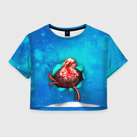 Женская футболка 3D укороченная с принтом Чужой в Курске, 100% полиэстер | круглая горловина, длина футболки до линии талии, рукава с отворотами | alien | halloween | живот | кишки | хэллоуин | чужой