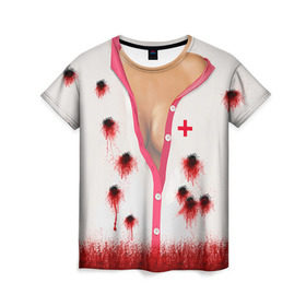 Женская футболка 3D с принтом Костюм медсестры в Курске, 100% полиэфир ( синтетическое хлопкоподобное полотно) | прямой крой, круглый вырез горловины, длина до линии бедер | зомби