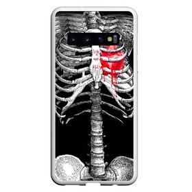 Чехол для Samsung Galaxy S10 с принтом Скелет с сердцем в Курске, Силикон | Область печати: задняя сторона чехла, без боковых панелей | halloween | skeleton | кровь | скелет | хэллоуин