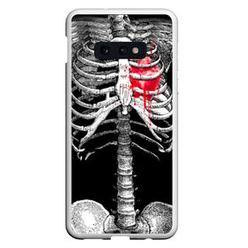 Чехол для Samsung S10E с принтом Скелет с сердцем в Курске, Силикон | Область печати: задняя сторона чехла, без боковых панелей | halloween | skeleton | кровь | скелет | хэллоуин