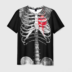 Мужская футболка 3D с принтом Скелет с сердцем в Курске, 100% полиэфир | прямой крой, круглый вырез горловины, длина до линии бедер | halloween | skeleton | кровь | скелет | хэллоуин