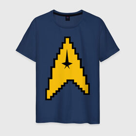 Мужская футболка хлопок с принтом Star Trek 8 bit в Курске, 100% хлопок | прямой крой, круглый вырез горловины, длина до линии бедер, слегка спущенное плечо. | star trek 8 bit звездный путь пиксели