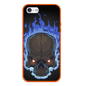 Чехол силиконовый для Телефон Apple iPhone 5/5S с принтом Fire skull в Курске, Силикон | Область печати: задняя сторона чехла, без боковых панелей | Тематика изображения на принте: skull | skulls | череп | черепа