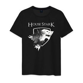 Мужская футболка хлопок с принтом Дом Старков / House Stark в Курске, 100% хлопок | прямой крой, круглый вырез горловины, длина до линии бедер, слегка спущенное плечо. | game of thrones | дом старков | игра престолов | сноу