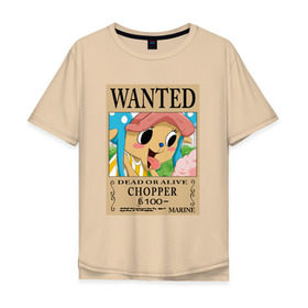 Мужская футболка хлопок Oversize с принтом Тони Тони Чоппер в Курске, 100% хлопок | свободный крой, круглый ворот, “спинка” длиннее передней части | one piece | wanted | ван пис | розыск | чоппер