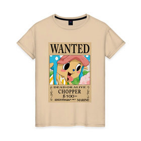 Женская футболка хлопок с принтом Тони Тони Чоппер в Курске, 100% хлопок | прямой крой, круглый вырез горловины, длина до линии бедер, слегка спущенное плечо | one piece | wanted | ван пис | розыск | чоппер
