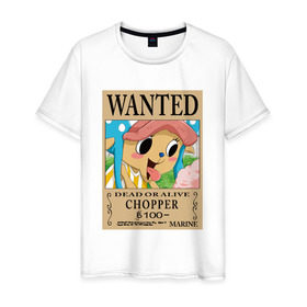 Мужская футболка хлопок с принтом Тони Тони Чоппер в Курске, 100% хлопок | прямой крой, круглый вырез горловины, длина до линии бедер, слегка спущенное плечо. | one piece | wanted | ван пис | розыск | чоппер