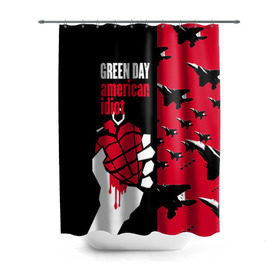 Штора 3D для ванной с принтом Green Day в Курске, 100% полиэстер | плотность материала — 100 г/м2. Стандартный размер — 146 см х 180 см. По верхнему краю — пластиковые люверсы для креплений. В комплекте 10 пластиковых колец | green day | rock | грин дей | рок