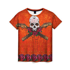 Женская футболка 3D с принтом Череп в Курске, 100% полиэфир ( синтетическое хлопкоподобное полотно) | прямой крой, круглый вырез горловины, длина до линии бедер | гитара | скелет